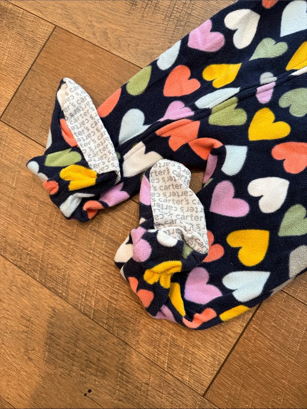 Carter's Navy Fleece Footed One-Piece with Multicolor Hearts